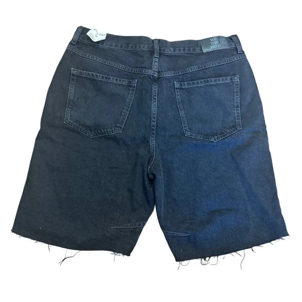 We The Free Ghost Town High Rise Long Shorts Black Raw Hem Size 33 NWT